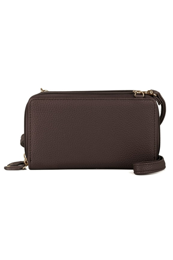 Women's Pebble Vegan Leather RFID Ultimate Double Zip Organizer, Brown