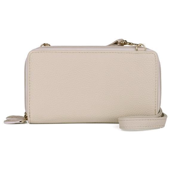 Julia Buxton Women's Pebble Vegan Leather RFID Ultimate Double Zip Organizer, White Pepper