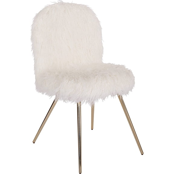 Julia Chic Accent Chair, White Faux Fur and Gold Legs