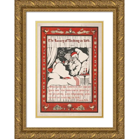 Julia Greene 11x14 Gold Ornate Wood Frame and Double Matted Museum Art Print Titled - The Luxury of Reading in Bed (1905)