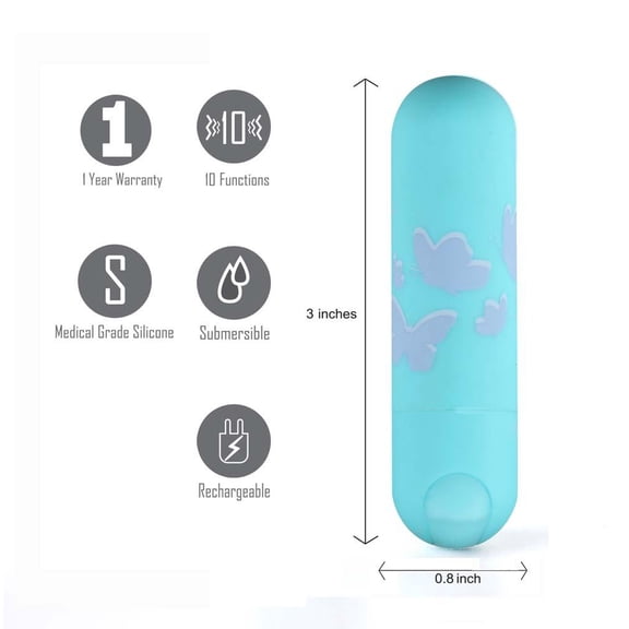Maia Toys Julia Butterfly Print Mini Bullet - Teal Blue