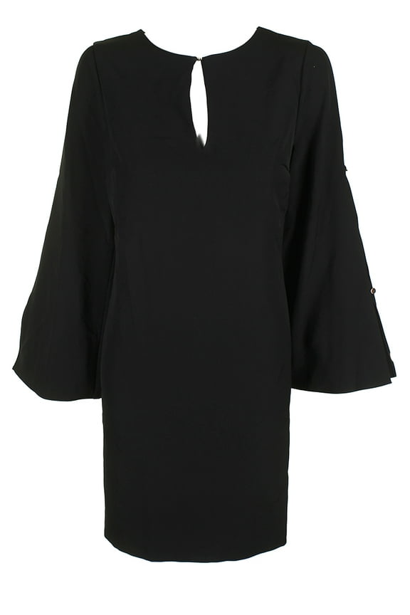 Womens Black Split Bell-Sleeve Keyhole Shift Dress 8