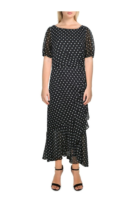Women's Polka Dot Ruffled Maxi Dress Black/White 10