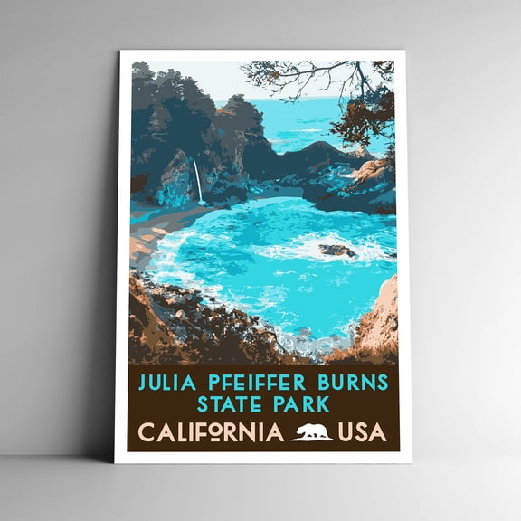 Julia Pfeiffer Burns State Park Vintage Travel Poster / Postcard WPA Style Retro California