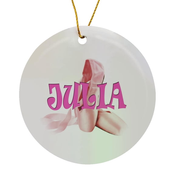 3drose, Julia. Pink Ballet Shoes. Ballerina., Circle Porcelain Ornament