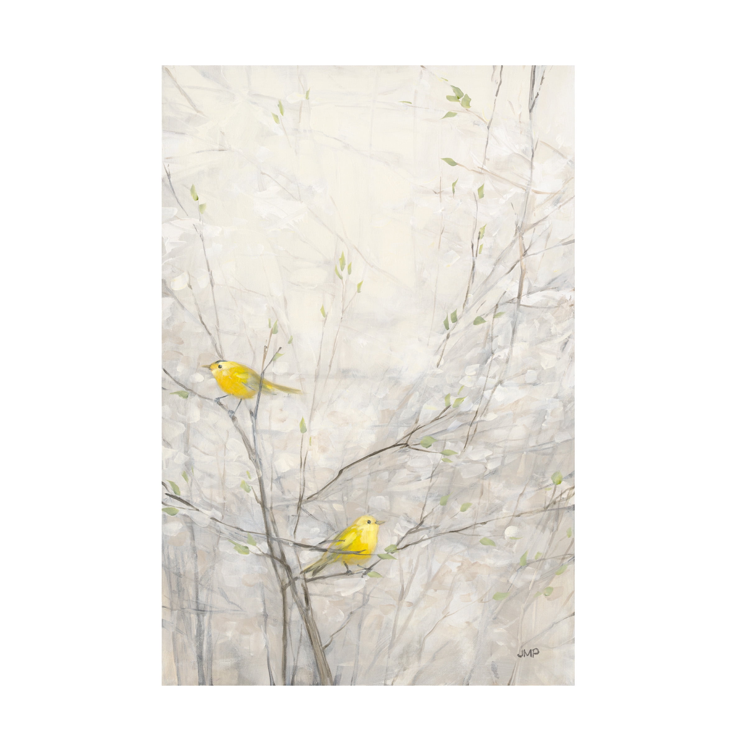 Yellow Birds on White Canvas with Wooden Frame, 22" x 32"