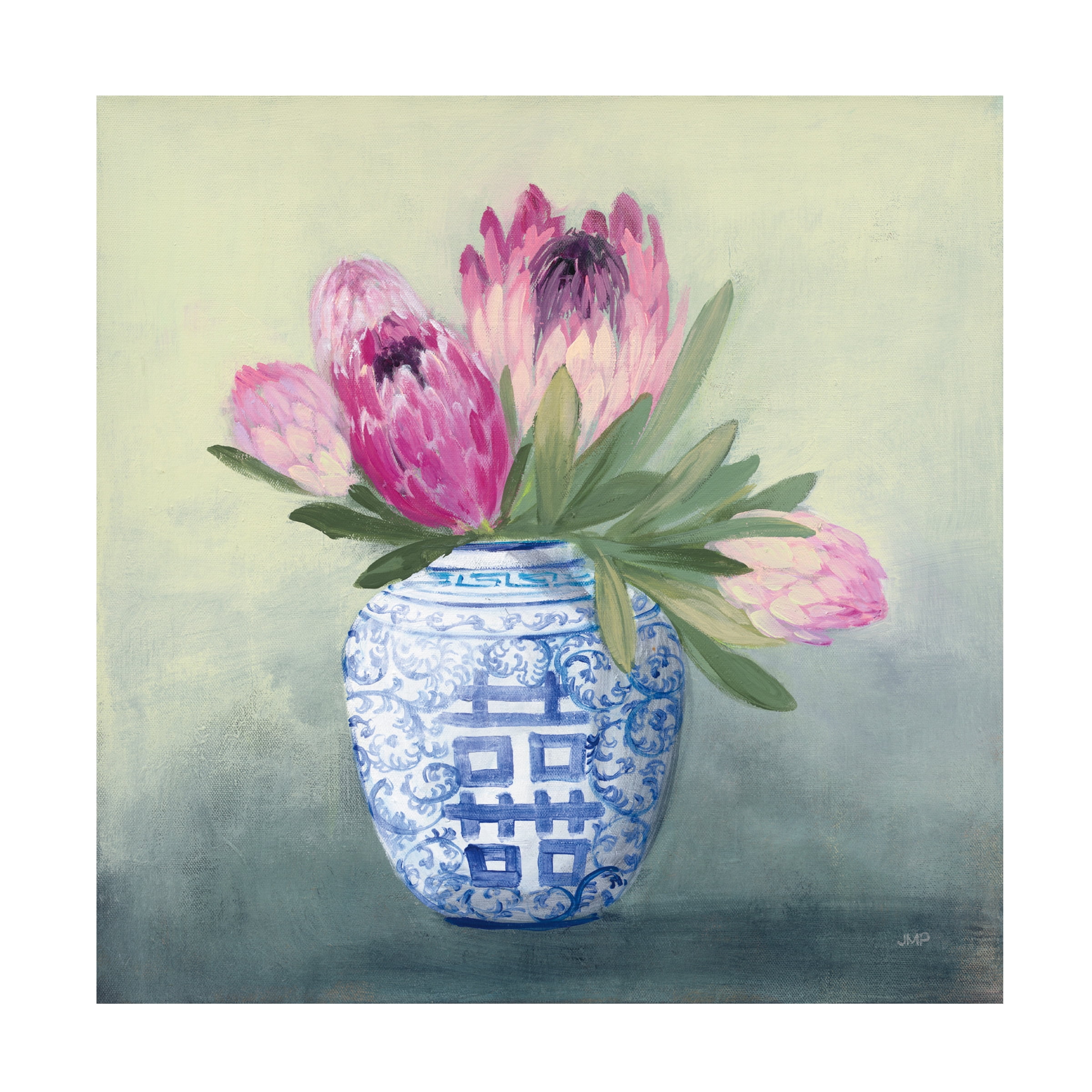 Julia Purinton Protea Chinoiserie I Canvas Art in Blue Vase