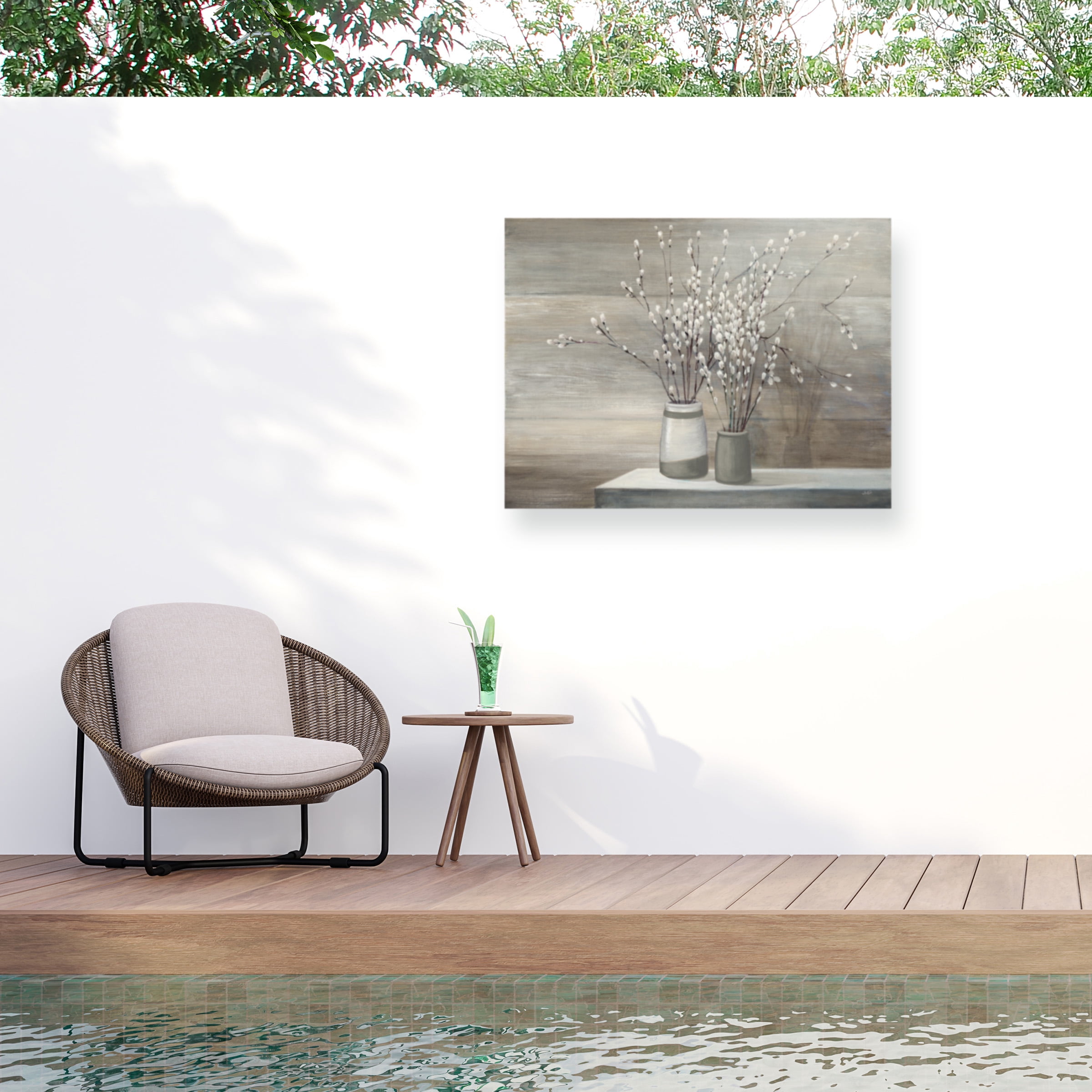 Julia Purinton 'Pussy Willow Still Life Gray Pots' Outdoor Canvas