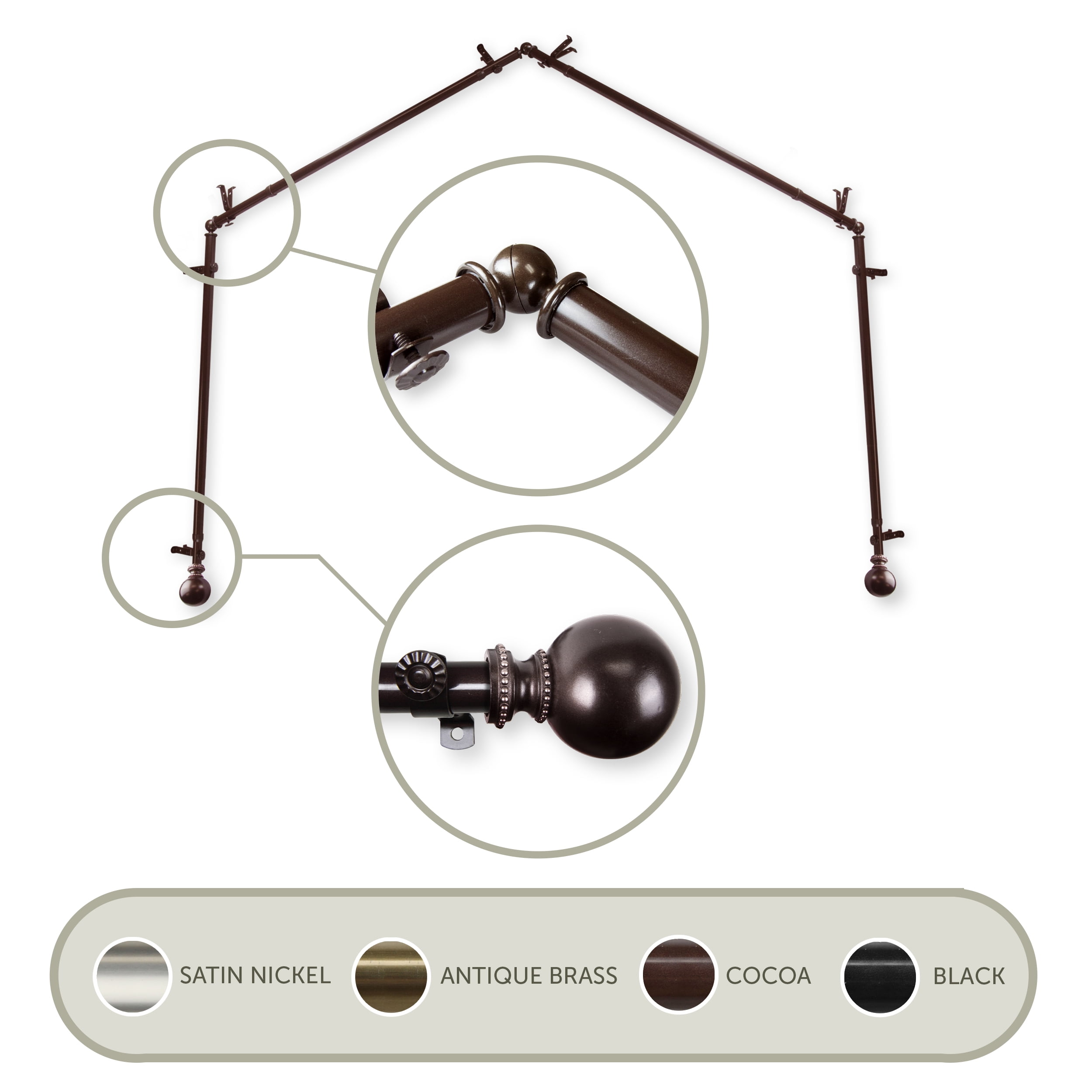 Julian 13/16" 4-Sided Bay Window Curtain Rod - Cocoa