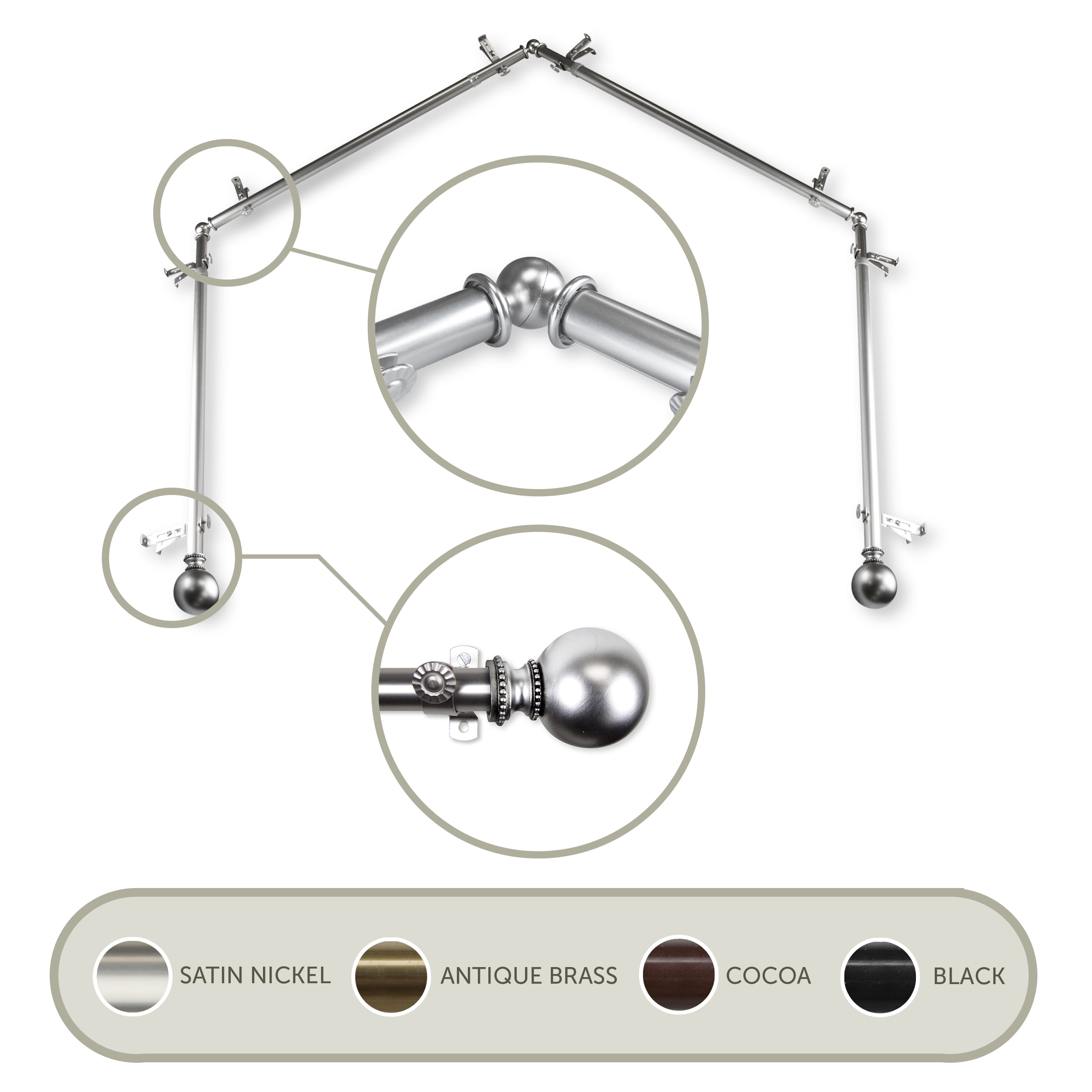 Julian 13/16" 4-Sided Bay Window Curtain Rod - Satin Nickel
