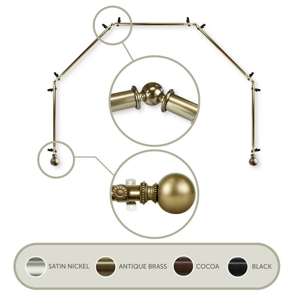 Julian 13/16" 5-Sided Bay Window Curtain Rod - Antique Brass