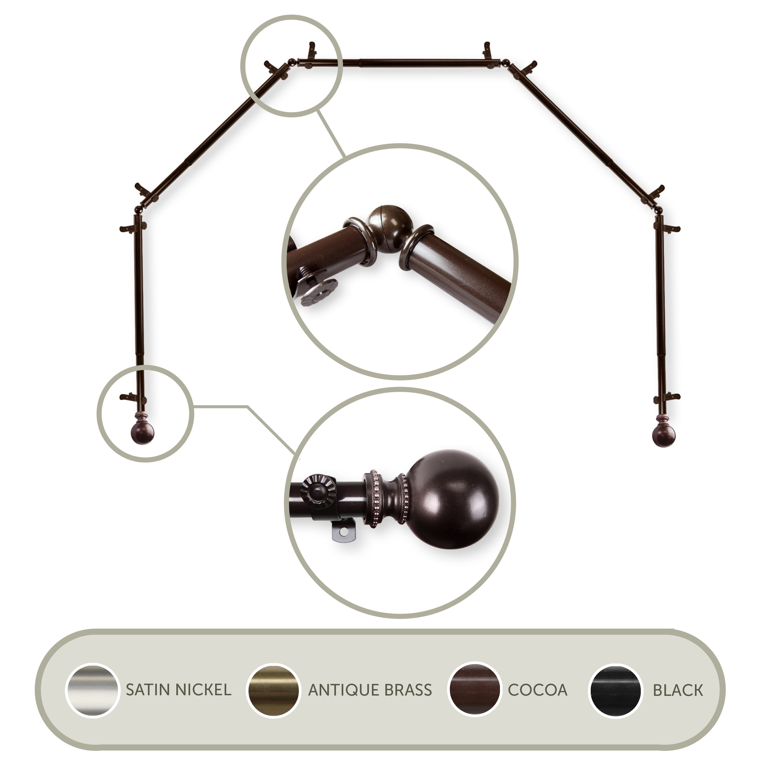 Julian 13/16" 5-Sided Bay Window Curtain Rod - Cocoa