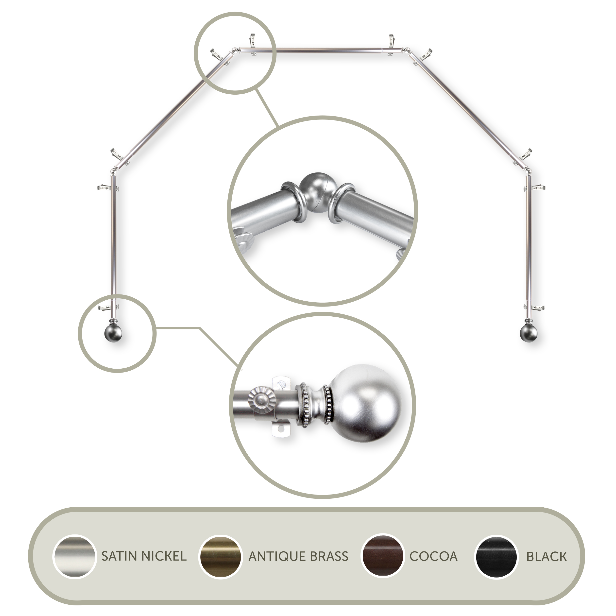 Julian 13/16" 5-Sided Bay Window Curtain Rod - Satin Nickel