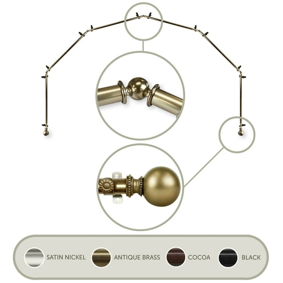 Julian 13/16" 6-Sided Bay Window Curtain Rod - Antique Brass