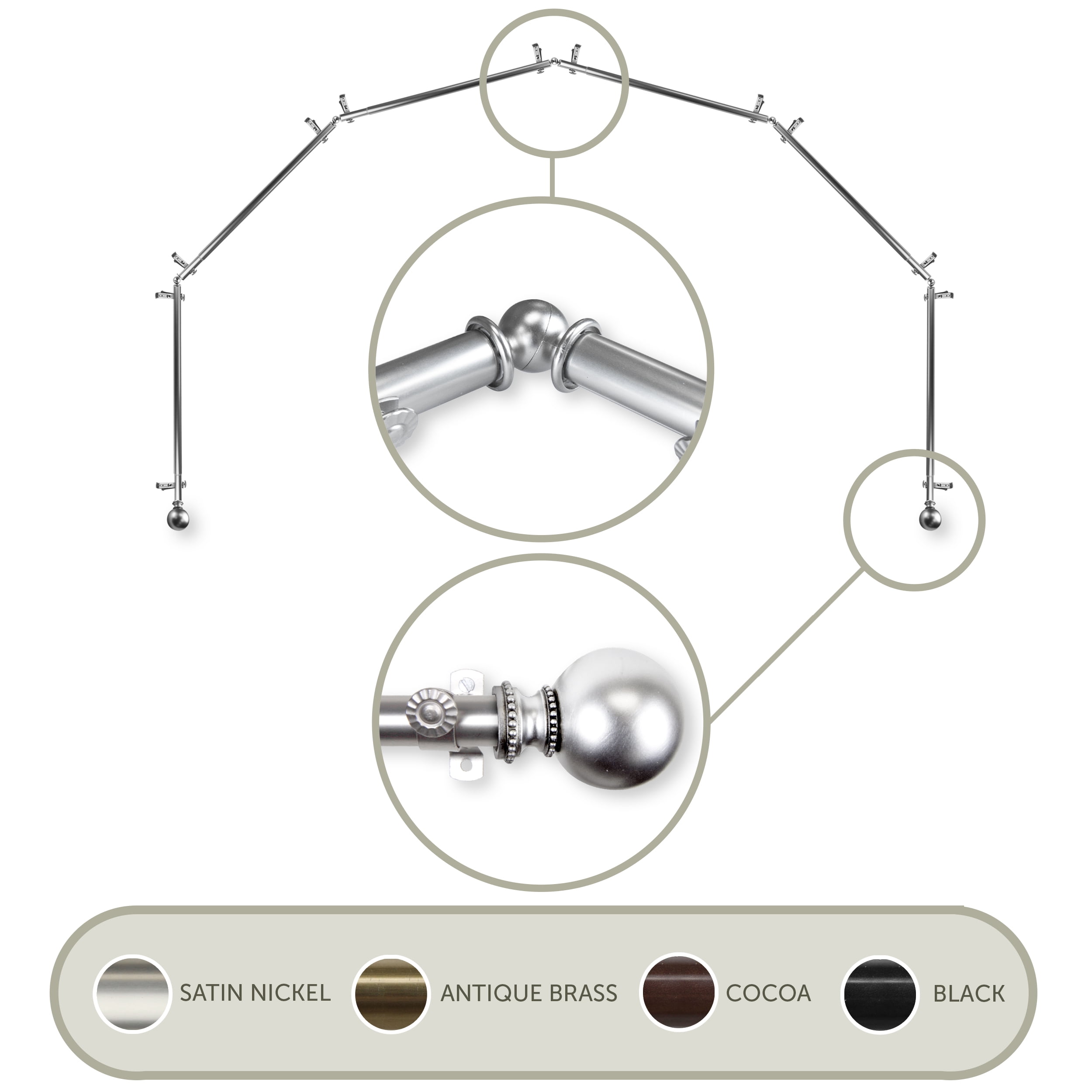 Julian 13/16" 6-Sided Bay Window Curtain Rod - Satin Nickel