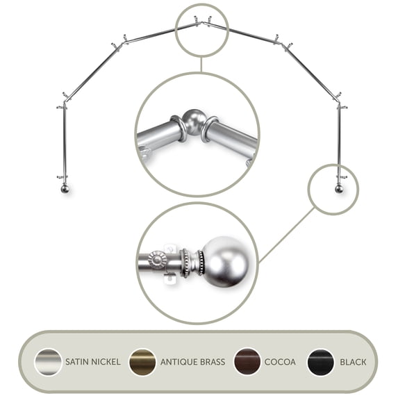 Julian 13/16" 6-Sided Bay Window Curtain Rod - Satin Nickel