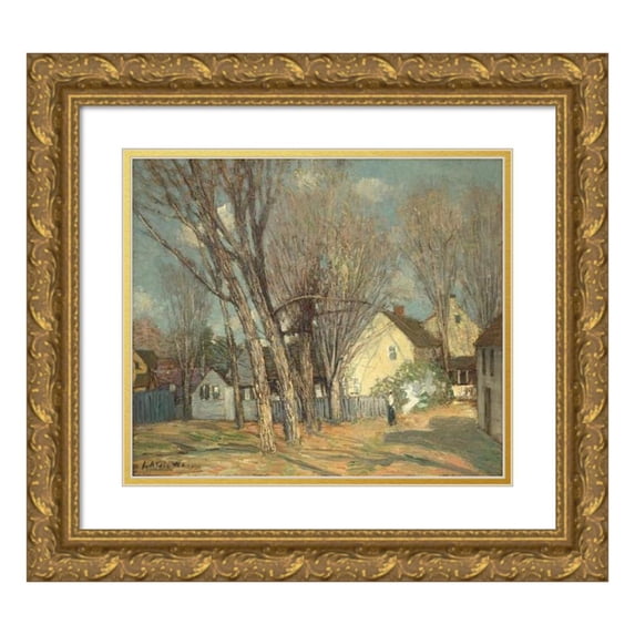 Julian Alden Weir 23x20 Gold Ornate Framed and Double Matted Museum Art Print Titled - Windham Village (C.1913-14)