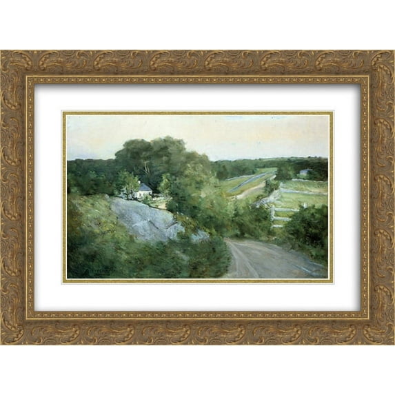 Julian Alden Weir 2x Matted 24x18 Gold Ornate Framed Art Print 'Green Hills and Farmland'