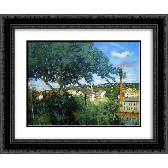 Julian Alden Weir 2x Matted 24x20 Black Ornate Framed Art Print 'The Factory Village'