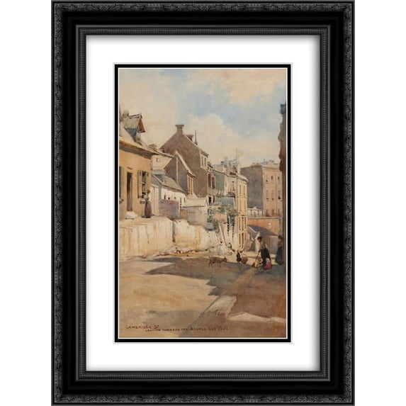 Julian Ashton 2x Matted 20x24 Black Ornate Framed Art Print 'Cambridge St., looking towards the Argyle Cut '