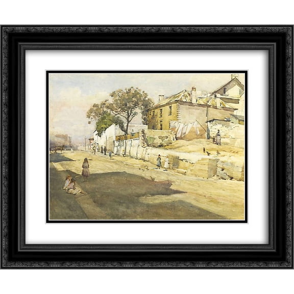 Julian Ashton 2x Matted 24x20 Black Ornate Framed Art Print 'Old houses, Cumberland Street '