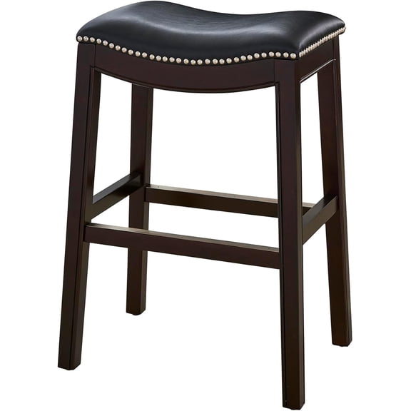Julian Backless Wood Saddle Seat Kitchen Counter Bar Stool, Upholstered Seat