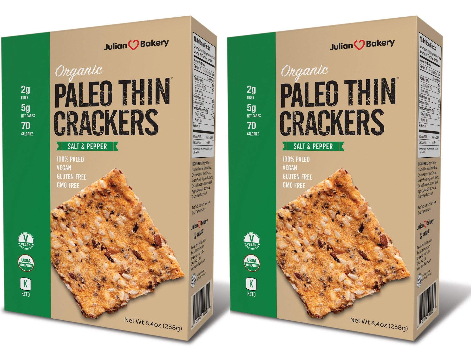 Julian Bakery Paleo Thin OIF8 Crackers Salt & Pepper USDA Organic