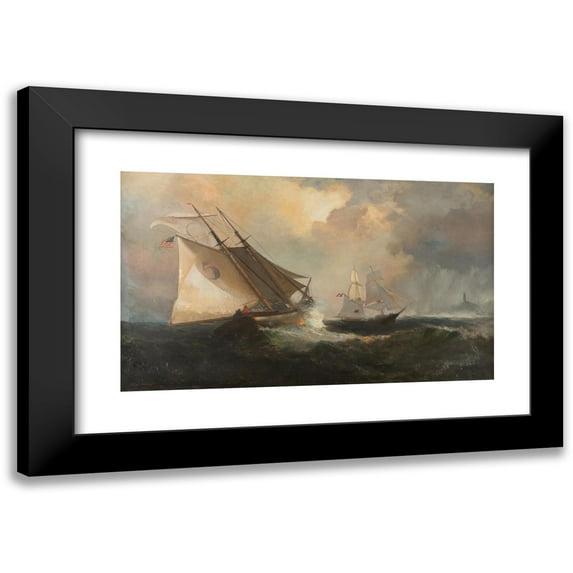 Julian Oliver Davidson 14x10 Black Modern Framed Museum Art Print Titled - Sailing Boats in a Storm by the American Coast (1881)