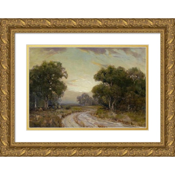 Julian Onderdonk 14x11 Gold Ornate Wood Frame and Double Matted Museum Art Print Titled - Evening Near Jackson, Southwest Texas