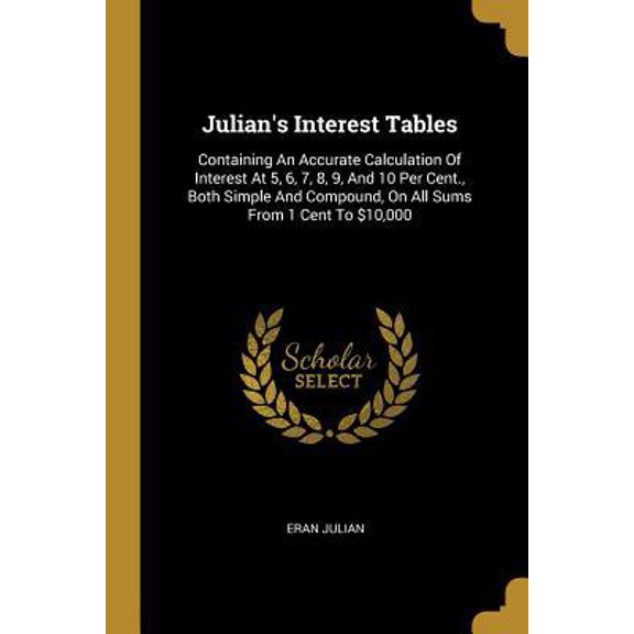 Julian's Interest Tables: Containing An Accurate Calculation Of Interest At 5, 6, 7, 8, 9, And 10 Per Cent., Both Simple And Compound, On All Su Paperback