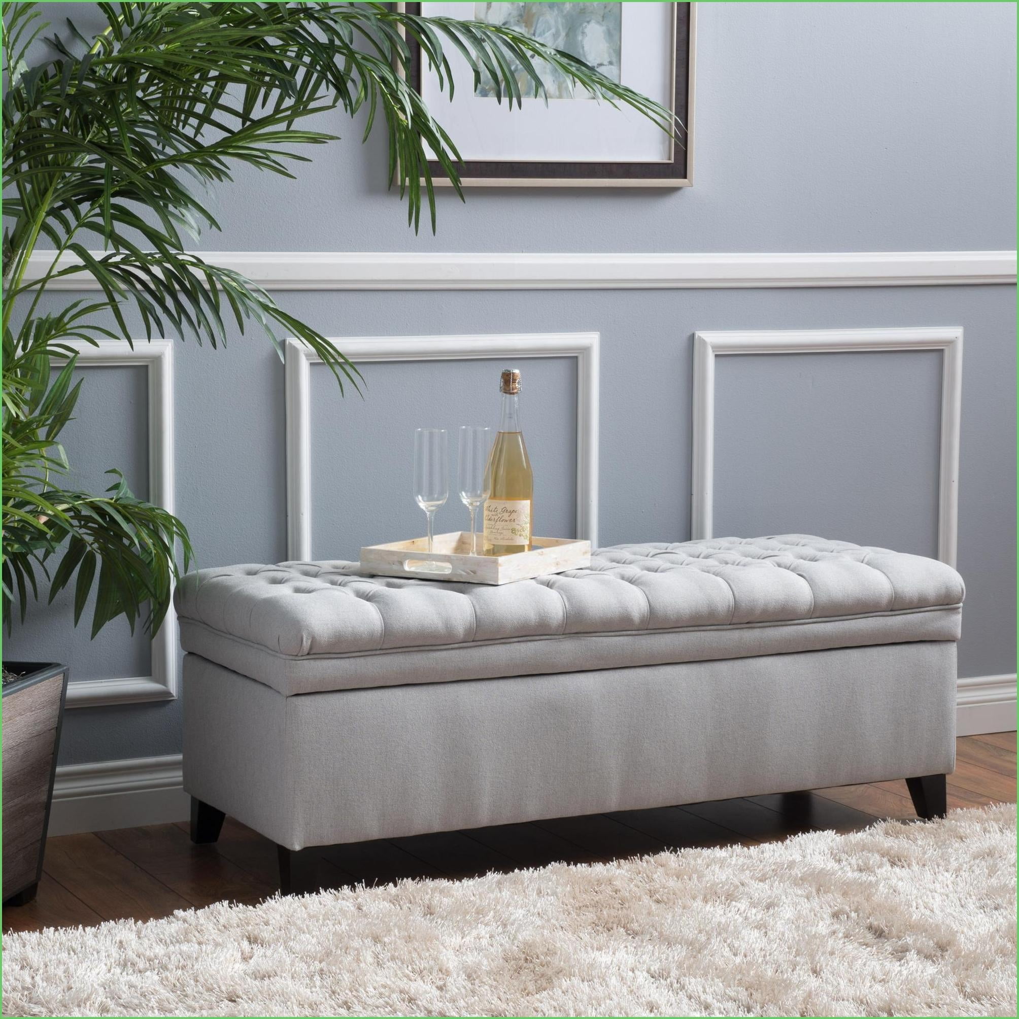 Storage Ottoman, Modern Light Gray for Living Room | Light Grey | Fabric