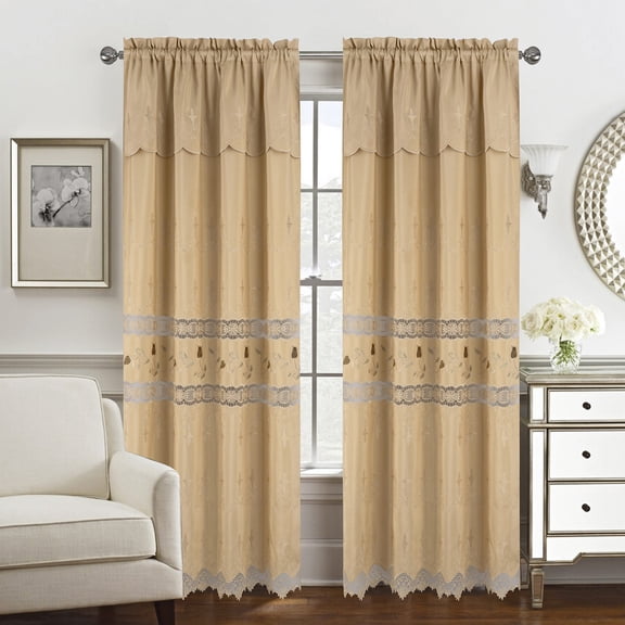 Juliana Macramé Jacquard Panel with Attached Valance, Gold-Gold, 55x84 Inches