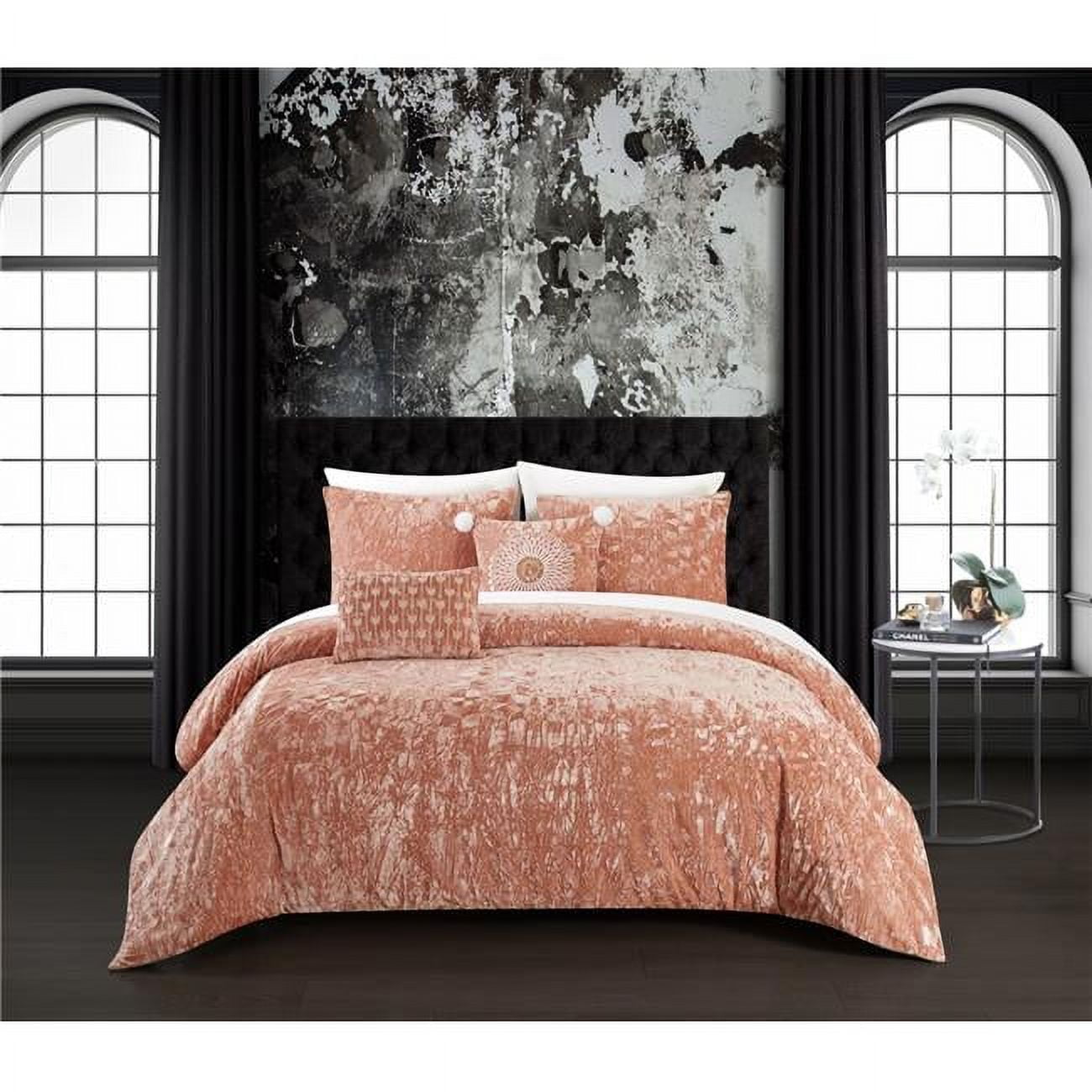Julianna Comforter Queen Set with Crinkle Crushed Velvet Bedding
