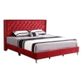 thumbnail image 1 of Julie Cherry Tufted Upholstered Low Profile King Panel Bed, 1 of 5