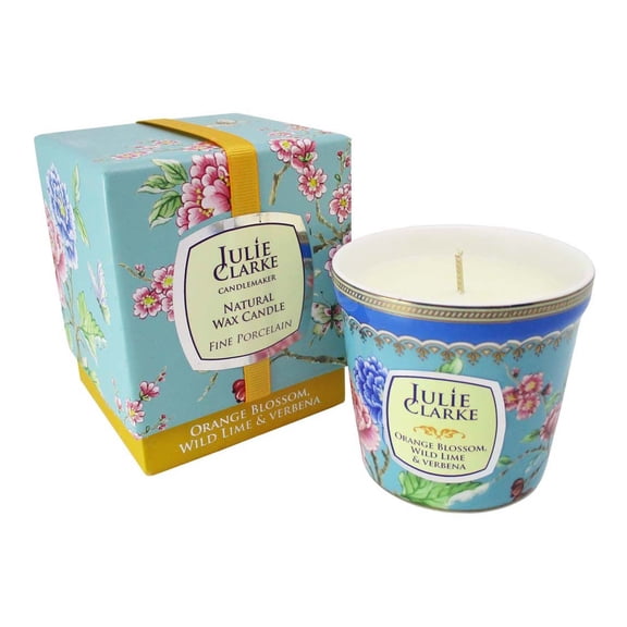 Julie Clarke Bone China 150g Scented Candle - Botanic Orange Blossom. Wild Lime & verbena