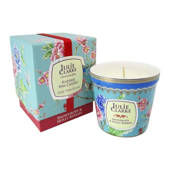 Julie Clarke Bone China 150g Scented Candle - Botanic Snowdrops and Hollyberries