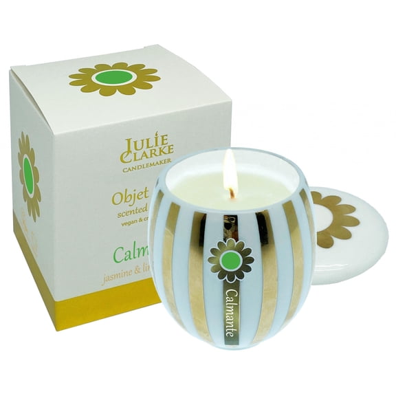 Julie Clarke Fine Porcelain 150g Scented Candle Lidded Jar Calmante - Jasmine & Lime Blossom