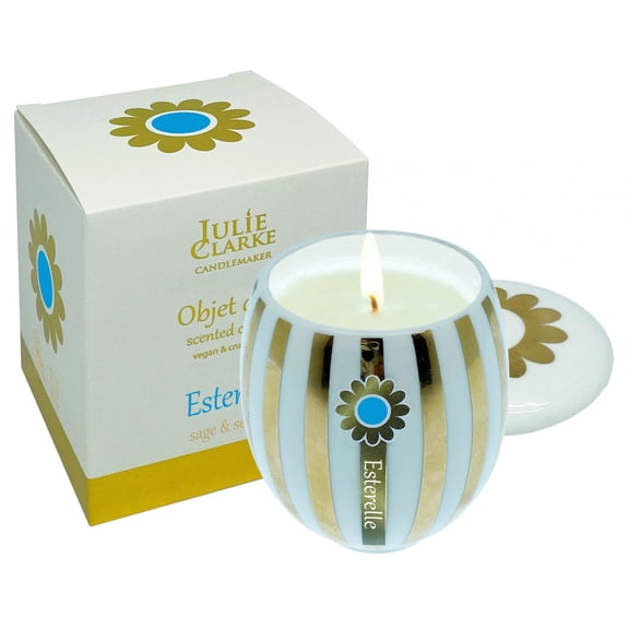 Julie Clarke Fine Porcelain 150g Scented Candle Lidded Jar Esterelle - Sage & Sea Salt