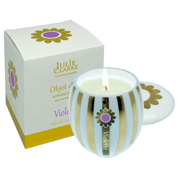Julie Clarke Fine Porcelain 150g Scented Candle Lidded Jar Violette - Violet & Cedarwood