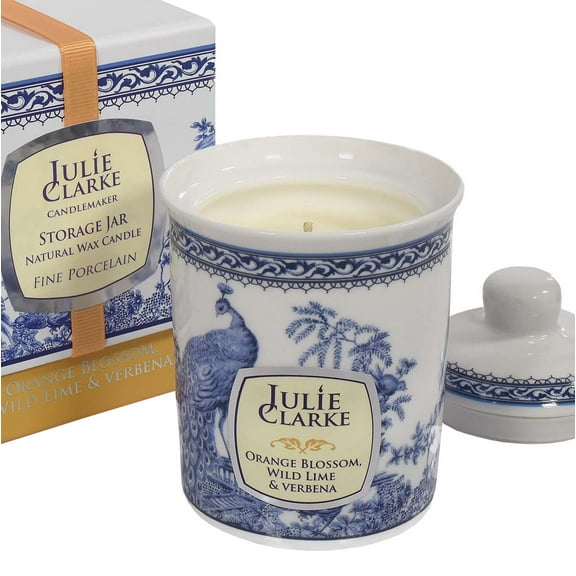 Julie Clarke Fine Porcelain 150g Scented Candle Storage Jar Orange Blossom. Wild Lime & Verbena