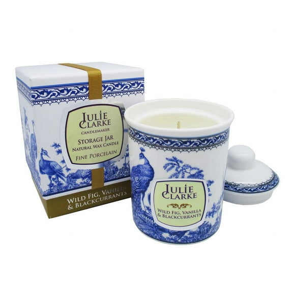 Julie Clarke Fine Porcelain 150g Scented Candle Storage Jar Wild Fig, Vanilla and Blackcurrants