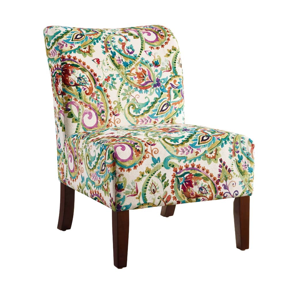 Julie Red and Blue Floral Slipper Accent Chair with Walnut Legs
