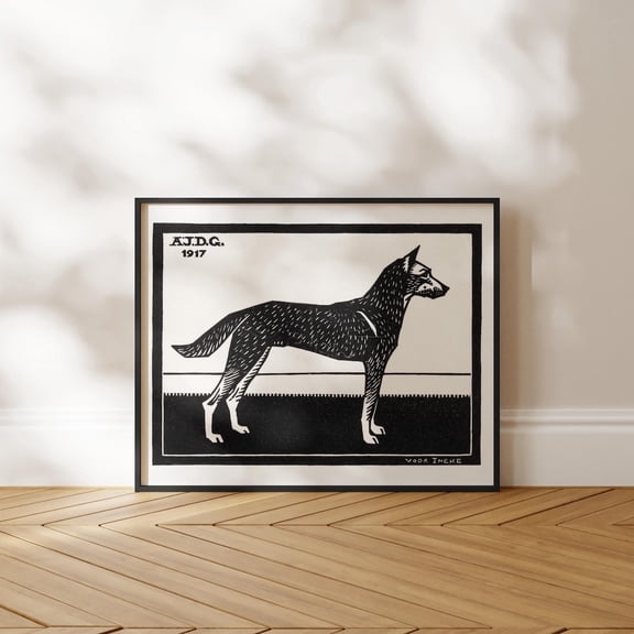 Julie De Graag Dog Nouveau Animal Woodcut Modern Wall Art Mountain Portrait Decor Unframed Paper Print