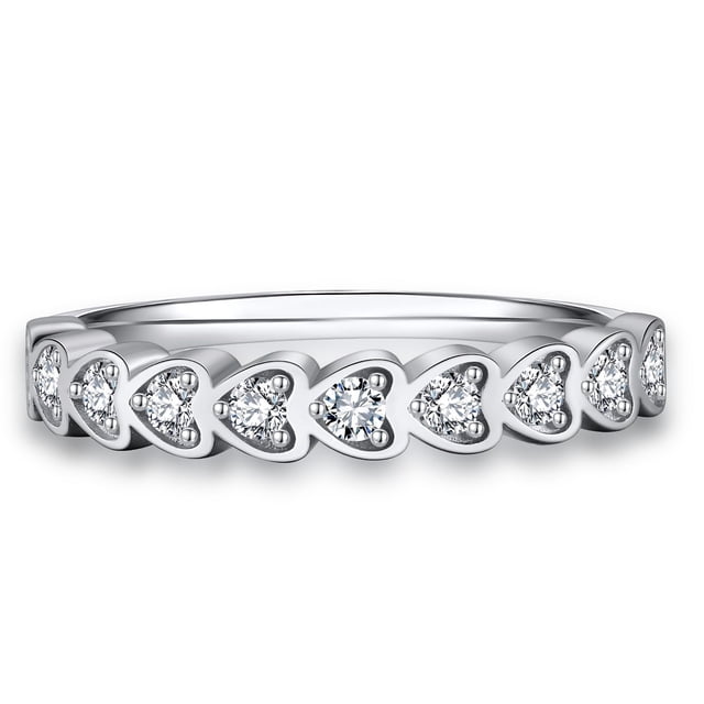Julie Heart Wedding Band Ring for Women Sterling Silver Cubic Zirconia ...