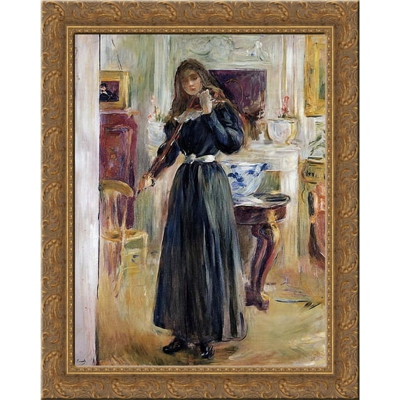 Julie Playing a Violin 20x24 Gold Ornate Wood Framed Canvas Art by Morisot, Berthe