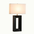 thumbnail image 1 of Julie Standing Table Lamp Ebony Wood Finish Weathered Brass White Linen Shade, 1 of 10