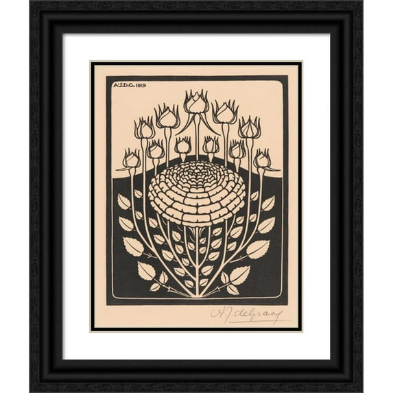 Julie de Graag 12x14 Black Ornate Wood Framed Double Matted Museum Art Print Titled: Decorative Flower Study (1919)
