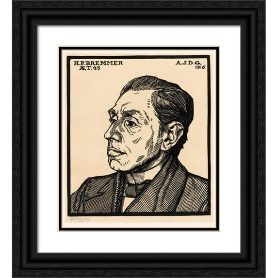 Julie de Graag 12x14 Black Ornate Wood Framed Double Matted Museum Art Print Titled: Portrait of Hendricus Petrus Bremmer (1916)