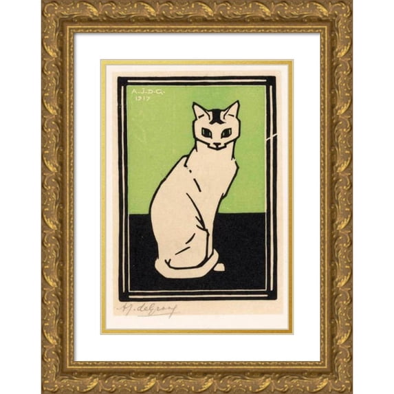 Julie de Graag 17x24 Gold Ornate Framed and Double Matted Museum Art Print Titled - Seated Cat (1917)