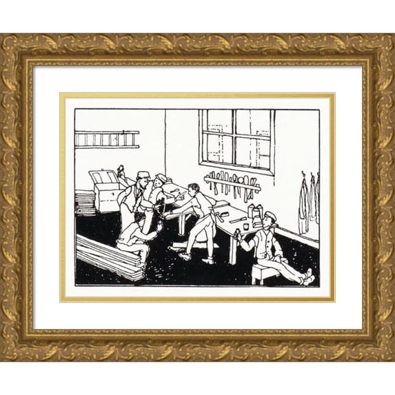 Julie de Graag 18x14 Gold Ornate Wood Frame and Double Matted Museum Art Print Titled - Boys at a Workbench (1878)